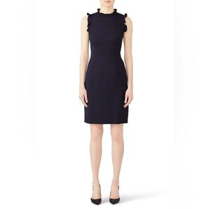 Rebecca Taylor Spring Navy Ruffle Sleeveless Dress Size 6 Wool Tailored Luxury